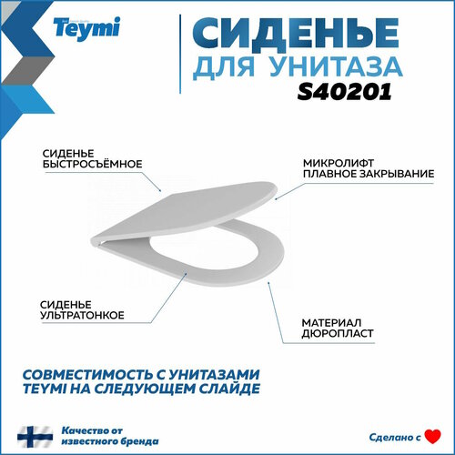 Сиденье для унитаза Teymi S40201 (совместимо T40201; T40601; T40103; T40203; T40104) быстросъемное, дюропласт, микролифт