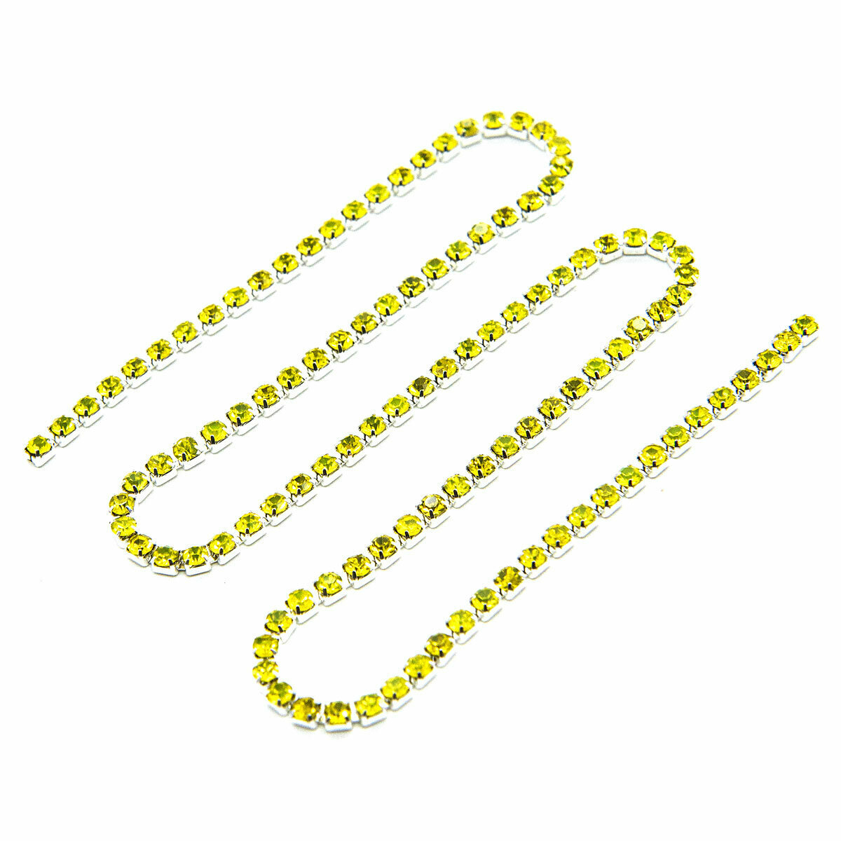 ЦС008СЦ2 Стразовые цепочки (серебро), желтый, размер 2 мм, 30 см/упак