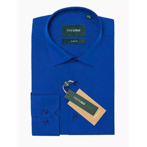 фото Рубашка mondigo приталенная slim fit с длинным рукавом, размер s - 170-182, cиний