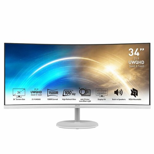 34" Монитор MSI MP341CQW, VA, 3440x1440, 100 Гц белый