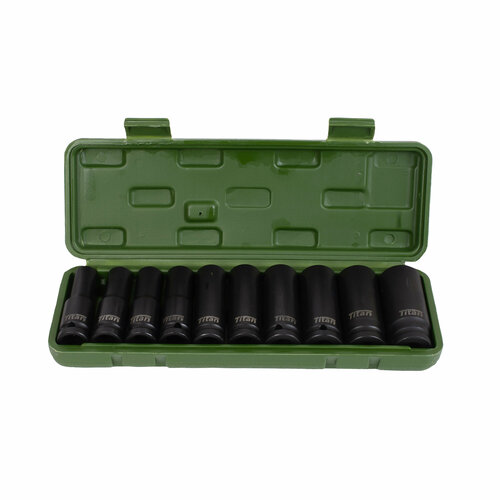Набор головок ударных удлинённых 1210-24мм 10 шт в кейсе Titan CT121010 1999₽