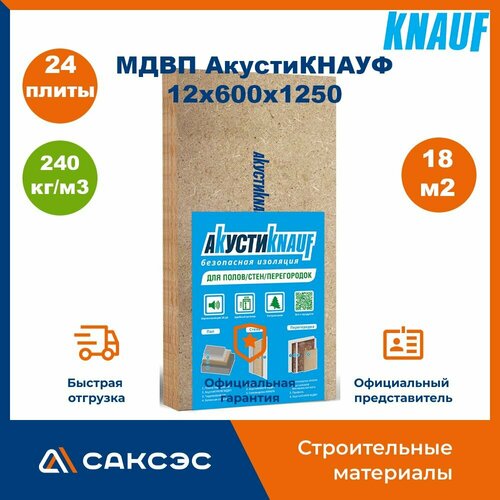Мягкие древесноволокнистые плиты (МДВП) АкустиКНАУФ 12х600х1250 мм, 18 м2, 24 плиты