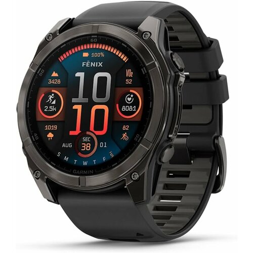 Умные часы Garmin Fenix 8 51 мм AMOLED Sapphire, Titanium, угольно-черный DLC, пепельно-черный силиконовый ремешок (010-02905-21) черный, серый