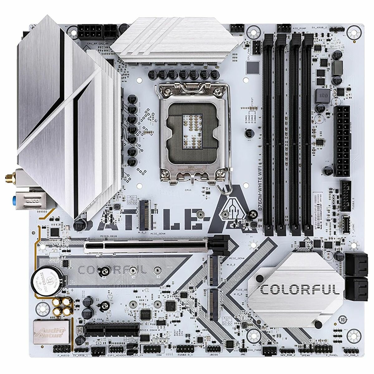 Материнская плата Colorful BATTLE-AX B760M-WHITE WIFI V20, LGA1700, Intel B760, Micro-ATX, RTL (BATTLE-AX B760M-WHITE WIFI V20)