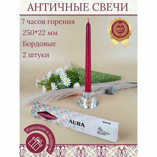 Свеча Античная 22х250 мм, бирюзовая, 7 часов, 2 свечи