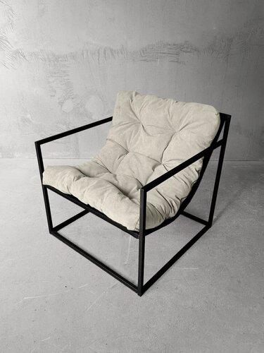 Изображение товара Кресло мягкое удобное для отдыха, уличное, на балкон, веранду, в стиле лофт, минимализм, Комфи + велюр молочный