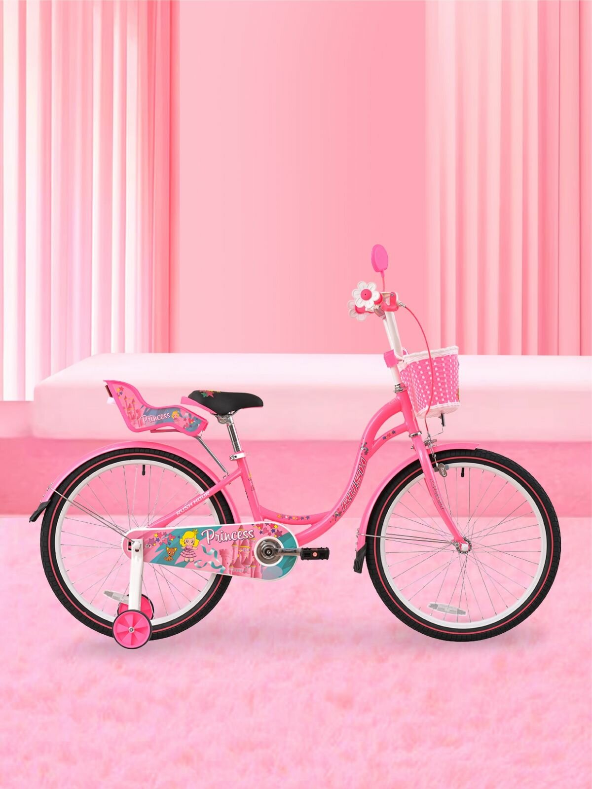 Велосипед двухколесный детский 22" дюймов RUSH HOUR PRINCESS рост 125-140 см для девочки розовый. 6 лет, 7 лет, 8 лет, для дошкольников, велосипед для школьников, велик детский, с корзиной, с багажником — фото 1