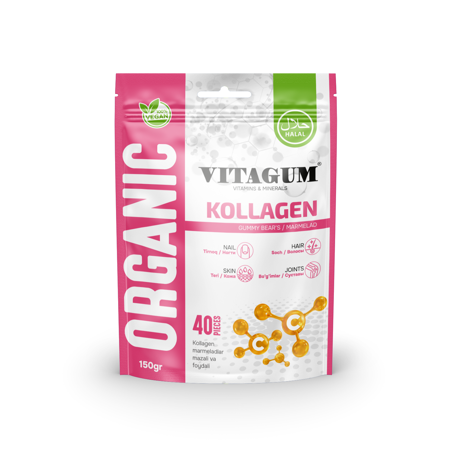Vitagum Органик с Коллагеном для ногтей, кожа и волос, БАД, 150 г — фото 1