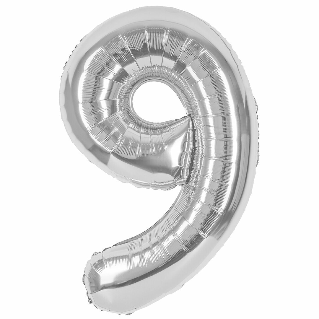 Воздушный шар цифра 9 серебристый 102 см — фото 1