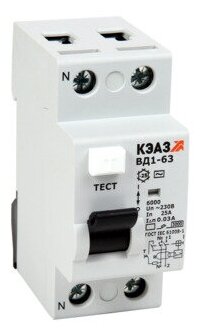 Выключатель дифференциального тока (УЗО) 2п 25А 30мА тип AC ВД1-63 2225 УХЛ4 | код 221903 | КЭАЗ (4шт. в упак.)