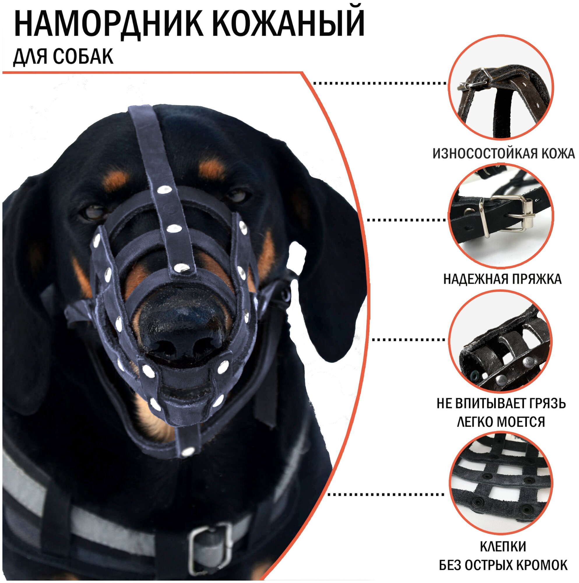 Намордник кожаный 3 черный - фотография № 2