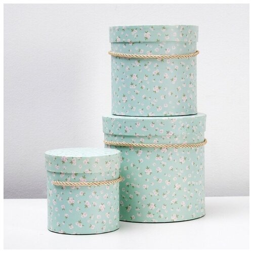 фото Набор коробок 3 в 1 "незабудки", ментоловый, 18 х 17,2 х - 12 х 12,2 см mikimarket