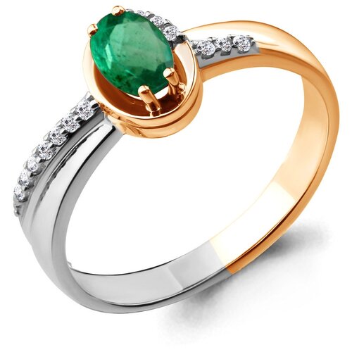 фото Золотое кольцо aquamarine 963630ки с бриллиантом и изумрудом diamant-online
