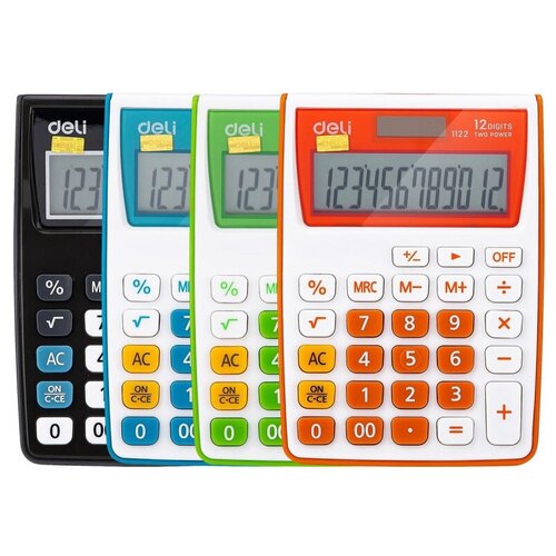 Калькулятор карманный Deli 12-разр, LCD-дисплей, двойное питание, ассорти калькулятор карманный deli em120white белый 12 разр