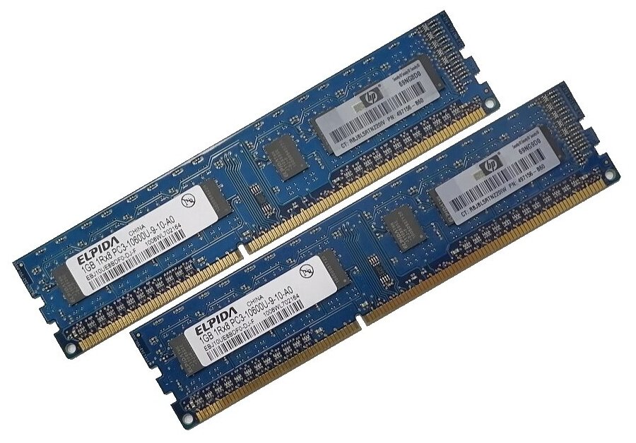 Б/у ОЗУ Dimm 2Gb PC3-10600(1333)DDR3 Elpida EBJ10UE8BDF0-DJ-F (Kit 2x1Gb)
