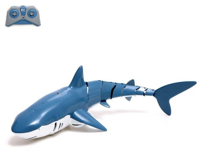 Акула радиоуправляемая "Белая", плавает, брызгает водой, работает от акб, цвет синий 7817357