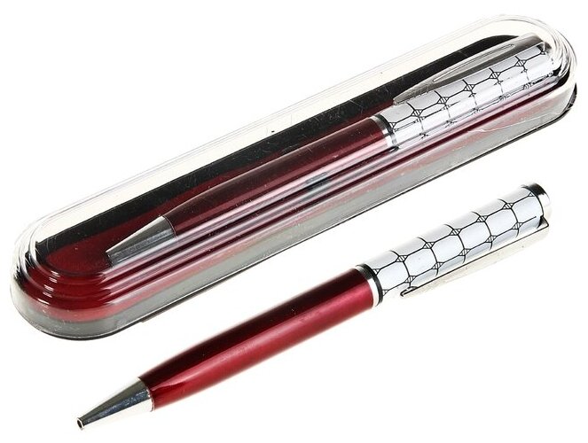 Ручка подарочная шариковая в пластик футляре поворотная Мозайка корпус бордово-белый 240533