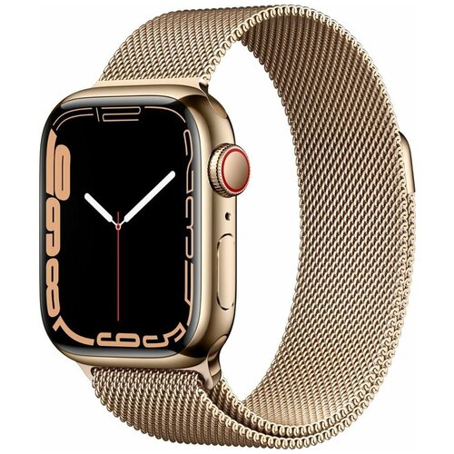 фото Apple умные часы apple watch series 7 gps + cellular 41mm stainless steel with gold milanese loop, миланская петля золотая (mkhh3, mkj03)