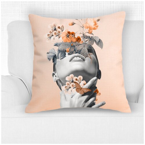 фото Декоративная подушка, льняная наволочка, цвет персиковый, 45х45 см, 5 sisters 5s- pillow-310