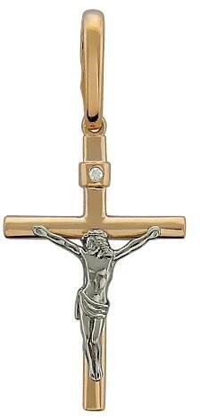 Крестик Эстет, комбинированное золото, 585 проба, бриллиант