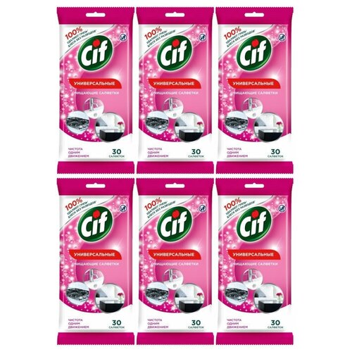 Cif Влажные салфетки для очищения поверхностей универсальные 30шт 6 упаковок 1459₽