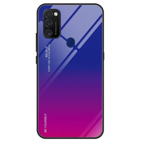 Чехол-бампер силиконовый для Samsung Galaxy M30s / Samsung Galaxy M21 SM-M215 (2020) с закаленным стеклом «тематика Градиент» фиолетовый чехол книжка mypads для samsung galaxy m30s samsung galaxy m21 sm m215 2020 из качественной импортной искусственной кожи с подставкой застёжк