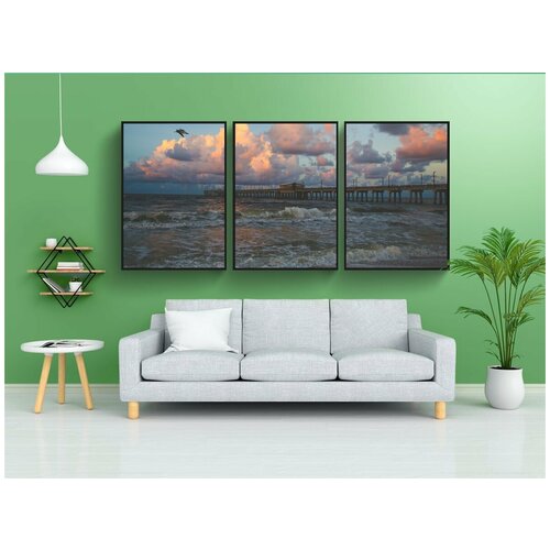 фото Набор модулных постеров для интерьера "пирс, берег, морской берег" 60x90 см. в тубусе, без рамки lotsprints