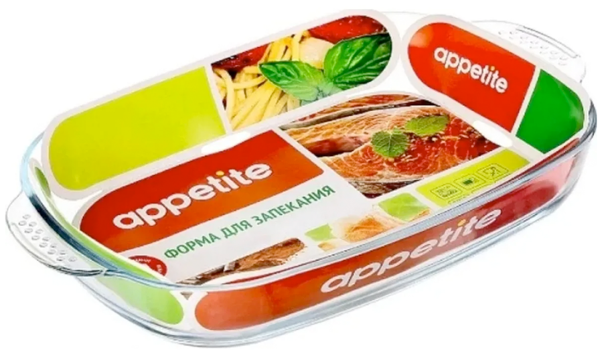 Форма 3,9л 41*26*6см (прям) с/руч (стекло) Appetite