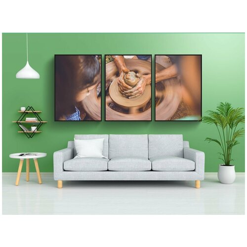 фото Набор модулных постеров для интерьера "руки, керамика, горшок" 60x90 см. в тубусе, без рамки lotsprints