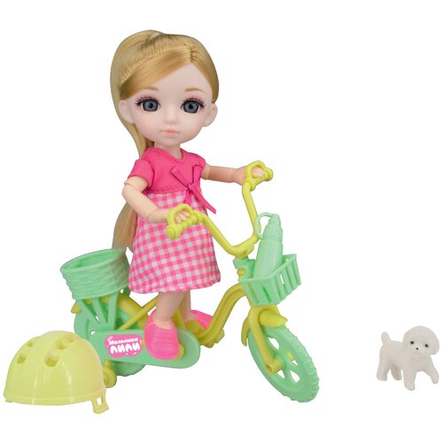 Кукла шарнирная Funky Toys Малышка Лили, игровой набор на велосипеде с собачкой, 16 см