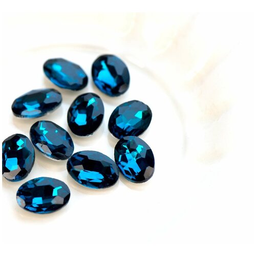 Декоративные кристаллы для рукоделия стеклянные овал 14 шт размер 14х10 мм, цвет Capri Blue - бирюзовый яркий