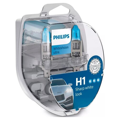 фото Лампа philips whitevision ultra h1 12v- 55w (p14.5s) 2шт 12258wvusm