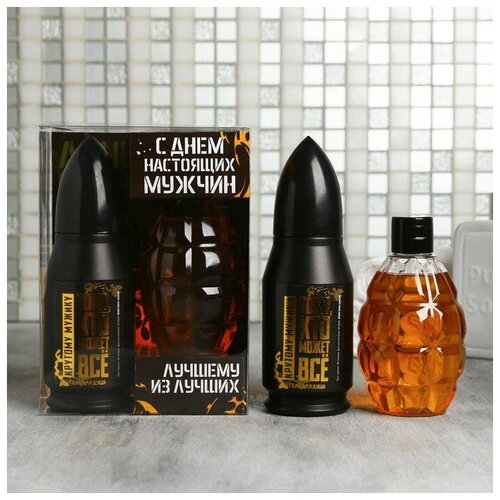 фото Набор "с днем настоящих мужчин" гель для душа пуля, аромат парфюма, шампунь граната mikimarket