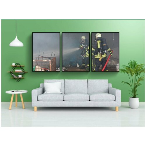 фото Набор модулных постеров для интерьера "пожарные, прозрачный, защита органов дыхания" 60x90 см. в тубусе, без рамки lotsprints