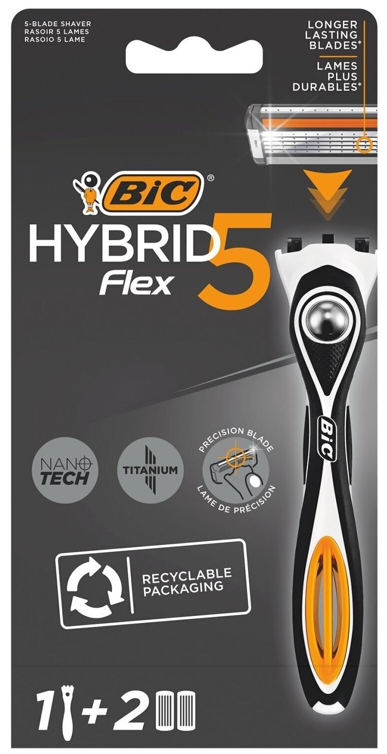 Бритвенный станок Bic Flex 5 Hybrid, с 2 сменными кассетами