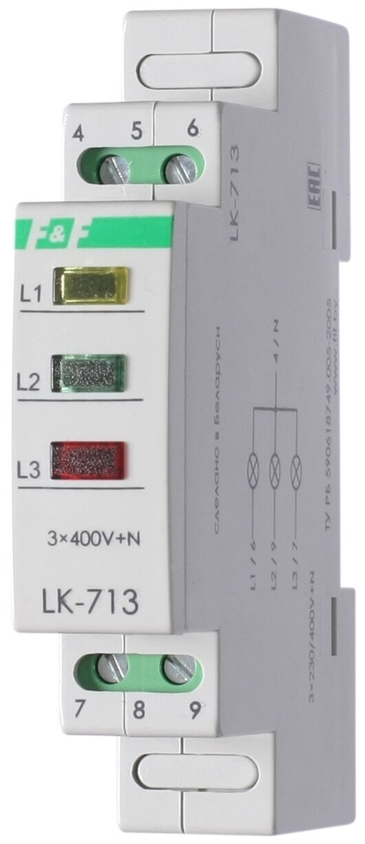 Указатель напряжения F&f LK-713, сигнализация наличия фаз в трёхфазной сети, EA04.007.002