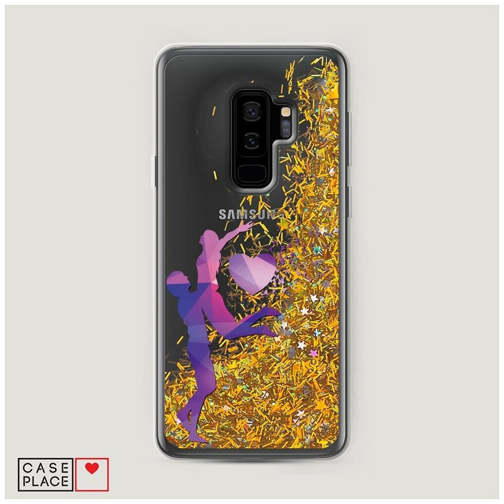 Жидкий чехол с блестками "Любовь окрыляет" на Samsung Galaxy S9 + / Самсунг Галакси С9 Плюс