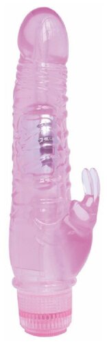 Розовый вибратор Crystal Dildo Climbing Rabbit Vibe - 22 см. (розовый) .
