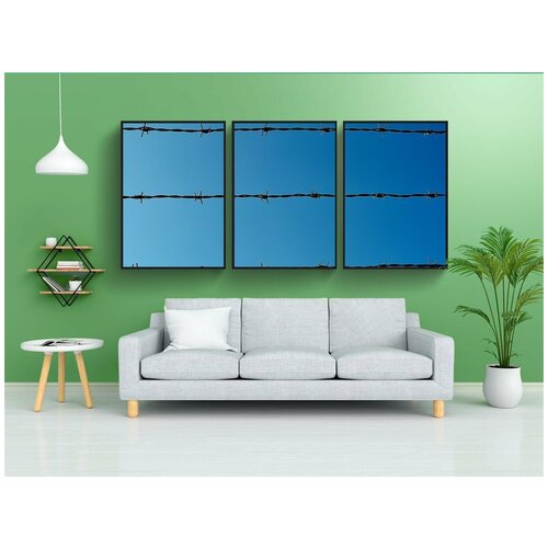 фото Набор модулных постеров для интерьера "колючая проволока, граница, барьер" 60x90 см. в тубусе, без рамки lotsprints