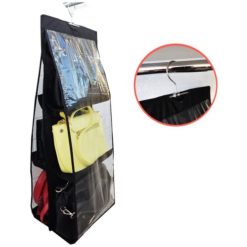 Органайзер для хранения вещей и сумок на 6 отделений; двусторонний подвесной органайзер в шкаф, серый