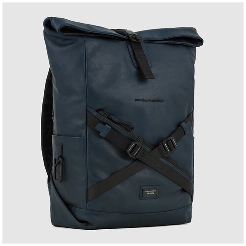 Рюкзак PIQUADRO, натуральная кожа, отделение для ноутбука, вмещает А4, внутренний карман, регулируемый ремень, синий