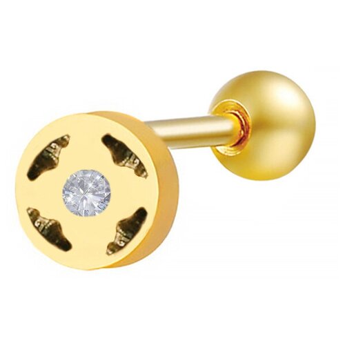 фото Пирсинг в ухо микроштанга золотой диск с кристаллами 4love4you
