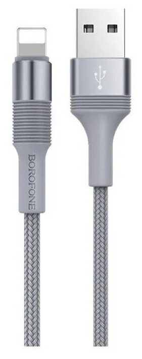 Кабель Borofone BX21, Lightning - USB, 2.4 А, 1 м, тканевая оплётка, серый