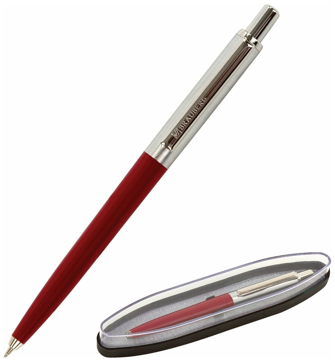 Ручка подарочная шариковая BRAUBERG Soprano, синяя, корпус серебристый с бордовым, 0,5мм, 143485