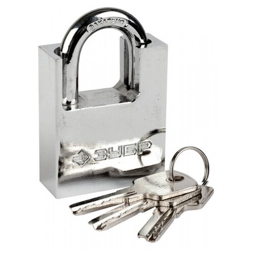 фото Замок зубр "эксперт" 37223-50 навесной, стальной корпус, закаленная дужка, с дополнительной защитой, 50мм