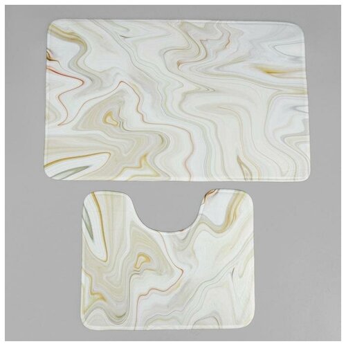 фото Набор ковриков для ванны и туалета 2 шт 79х50, 50х39 см "мрамор" цвет бежевый 5148846 доляна