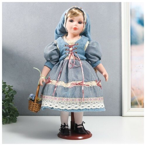 Кукла коллекционная КНР керамика Катя в голубом платье с завязками, в косынке 40 см (YF-161220) бумажная кукла катя