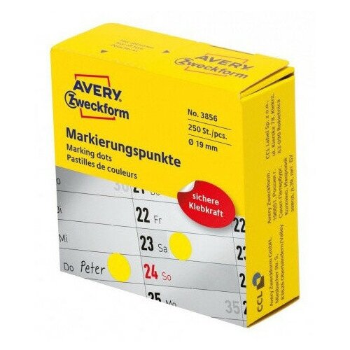 Этикетки Avery Zweckform 3856 250шт на листе диаметр 19мм/70г/м2/желтый самоклей. универсальная (упак:1рул)