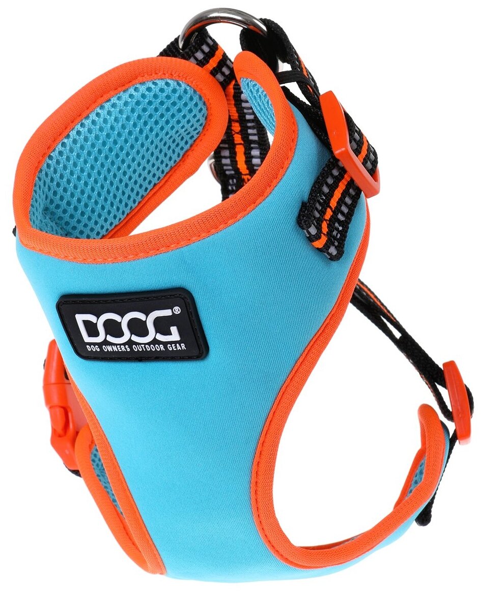 Шлейка DOOG Neoflex Soft Harness, обхват шеи 26-31 см, голубой/оранжевый, S - фотография № 1