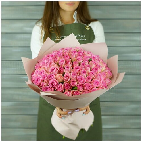 Букет из 101 розы - Розовый фламинго (40 см) Д